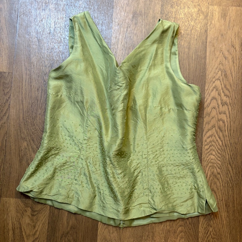 Vintage 1990's Womens Robbie Bee 100% Silk Beaded Studs Strap Tank Cami Top